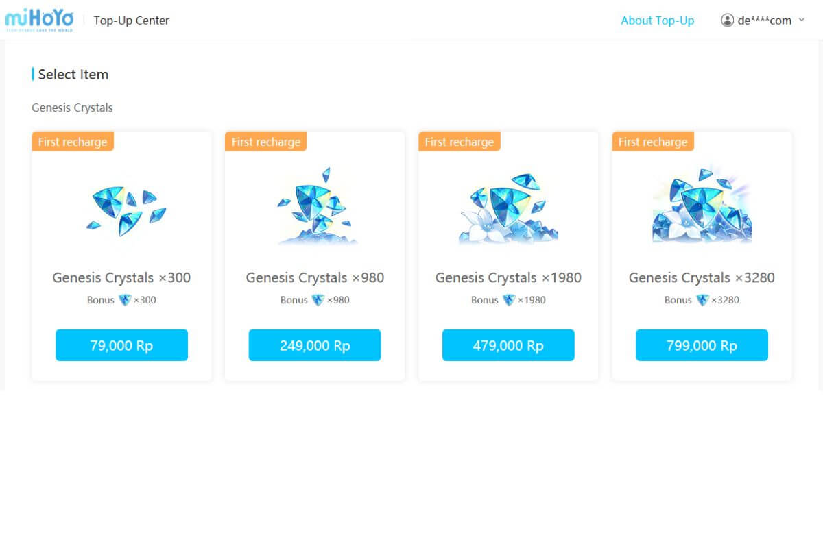 Top Up Genesis Crystal di miHoYo Top Up Center