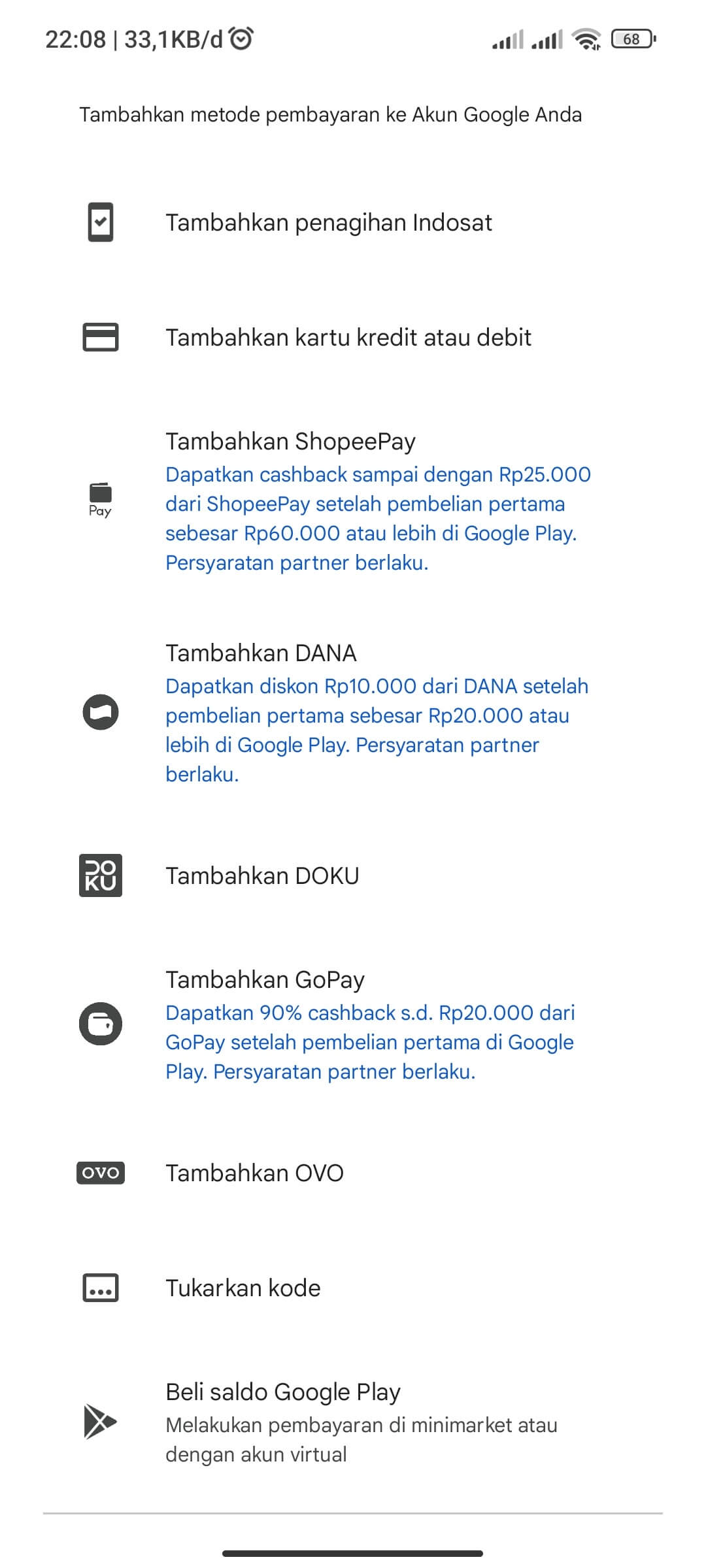 top up saldo Google Play di aplikasi