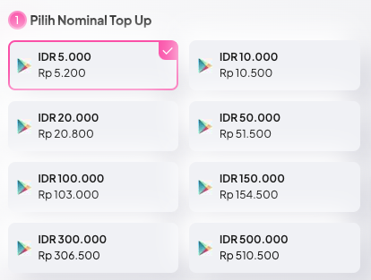 Pilih nominal saldo voucher Google Play yang kamu inginkan